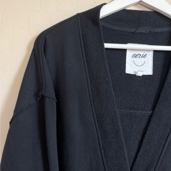 Aerie Classic Black Fleece Cardigan Oversized Women’s Medium - Picture 5 of 10